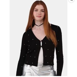 No Boundaries Ribbed Rhinestone Cardigan Size M